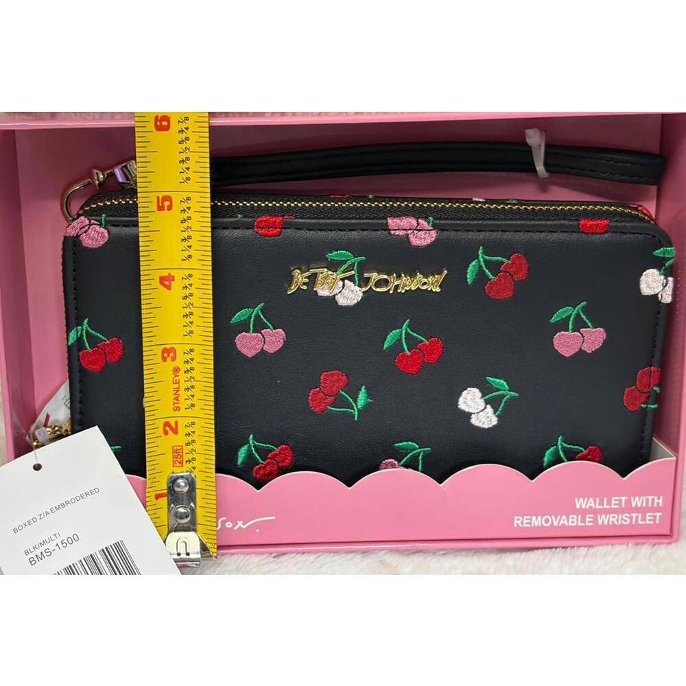 Betsey Johnson Cherry Embroidered Wallet with Removable Wristlet – Black - Picture 5 of 6